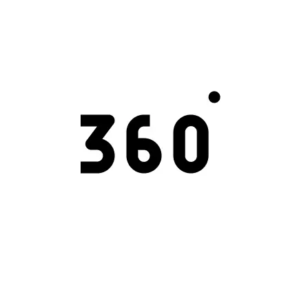 Circulo branco escrito 360 graus.